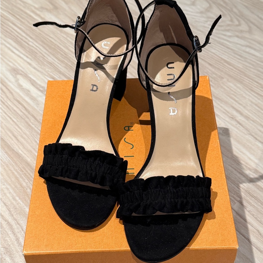 Black Ruffle Toe Unisa Heels